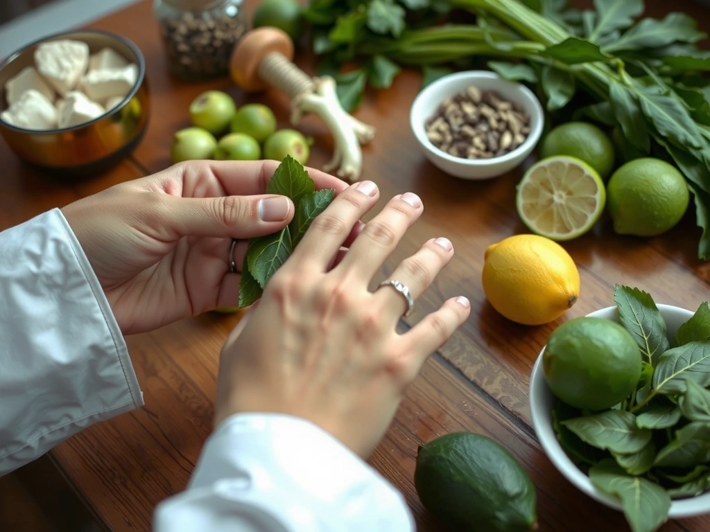 Fresh Thai herbs on consultation table